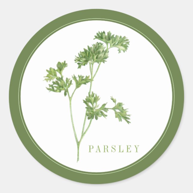 FRESH PARSLEY Large Round Stickers (+text) Green (Front)