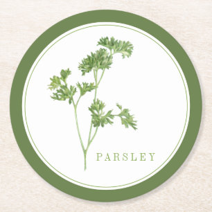 FRESH PARSLEY Round Paper Coasters (+text) Green