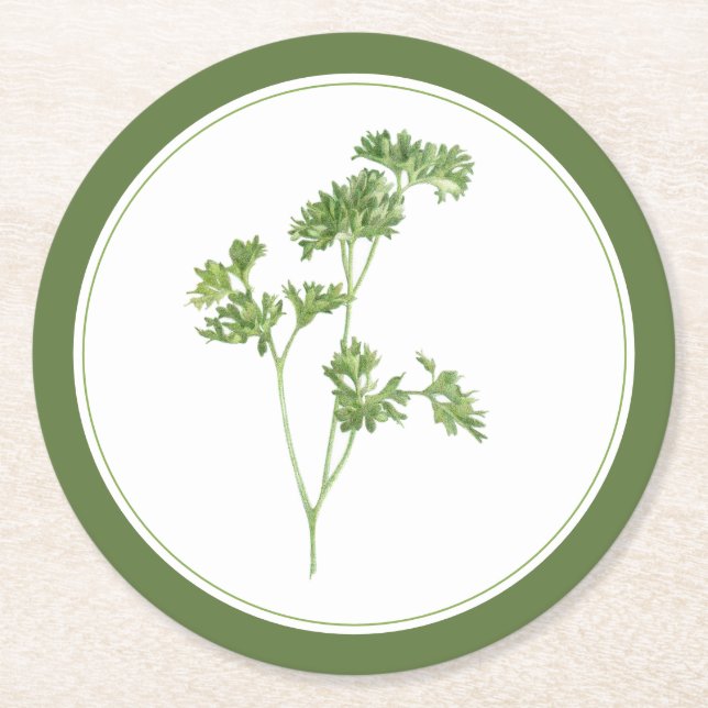 FRESH PARSLEY Round Paper Coasters (-text) Green (Front)