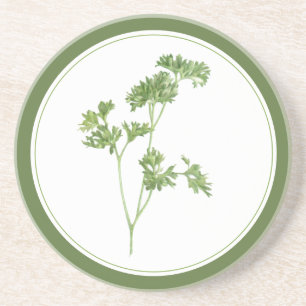 FRESH PARSLEY Round Sandstone Coaster -text Green
