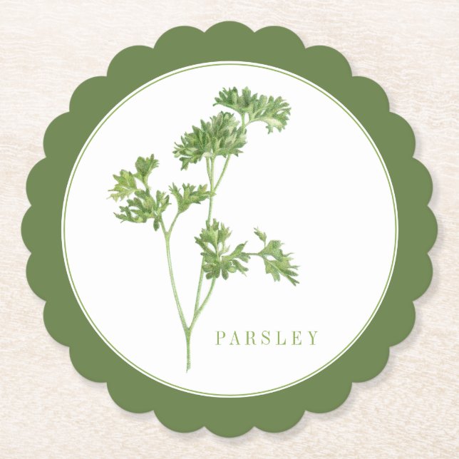 FRESH PARSLEY Scallop Round Coasters (+text) Green (Front)