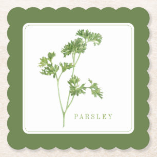 FRESH PARSLEY Scallop Square Coaster (+text) Green