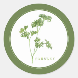 FRESH PARSLEY Small Round Stickers (+text) Green