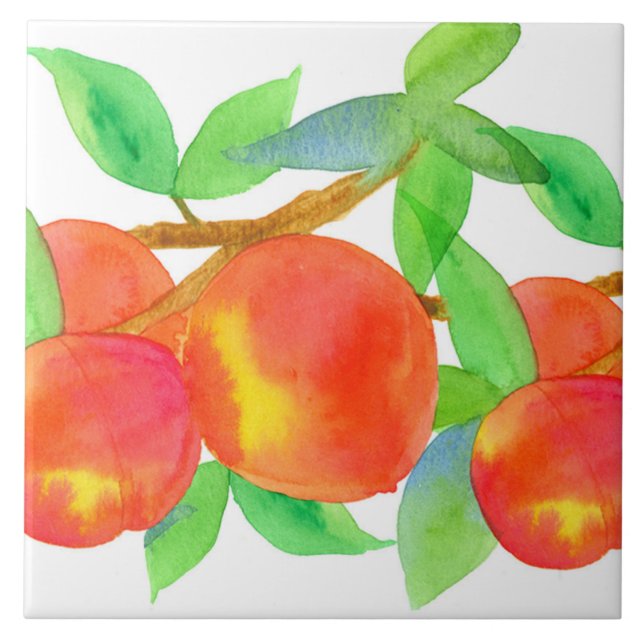 Fresh Peaches Watercolor Fruit Tile (Front)