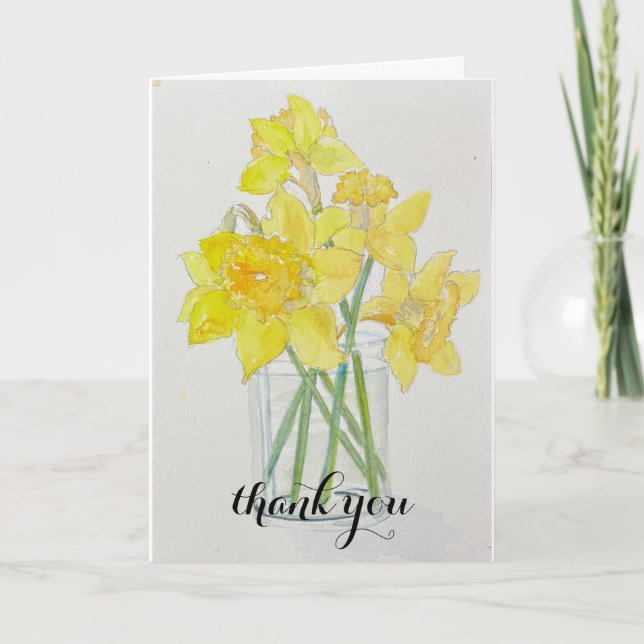Fresh Picked Daffodils spring yellows watercolor Thank You Card (Front)