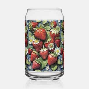 Fresh Picked Strawberries and White Blooms Can Glass