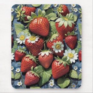 Fresh Picked Strawberries and White Blooms Mouse Mat