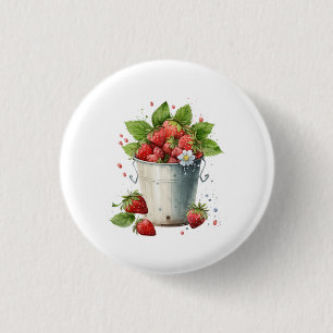 Fresh Picked Strawberries in a Bucket 3 Cm Round Badge