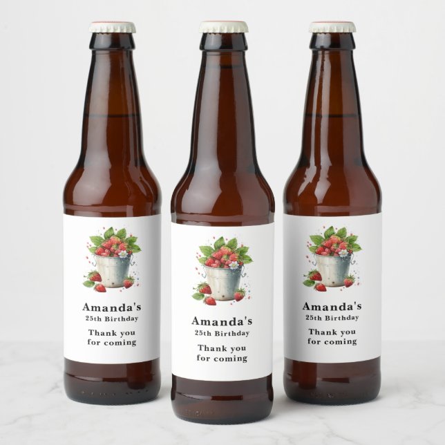 Fresh Picked Strawberries in a Bucket Beer Bottle Label (Bottles)