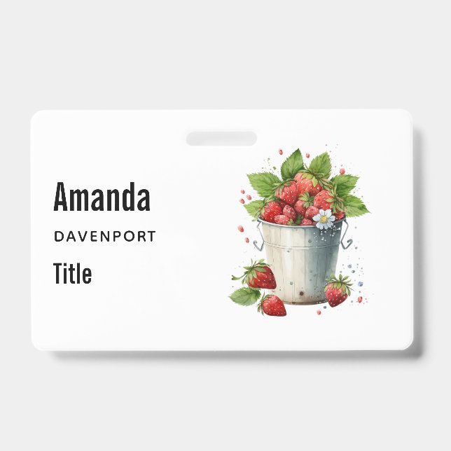 Fresh Picked Strawberries in a Bucket ID Badge (Front)