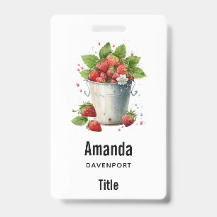 Fresh Picked Strawberries in a Bucket ID Badge