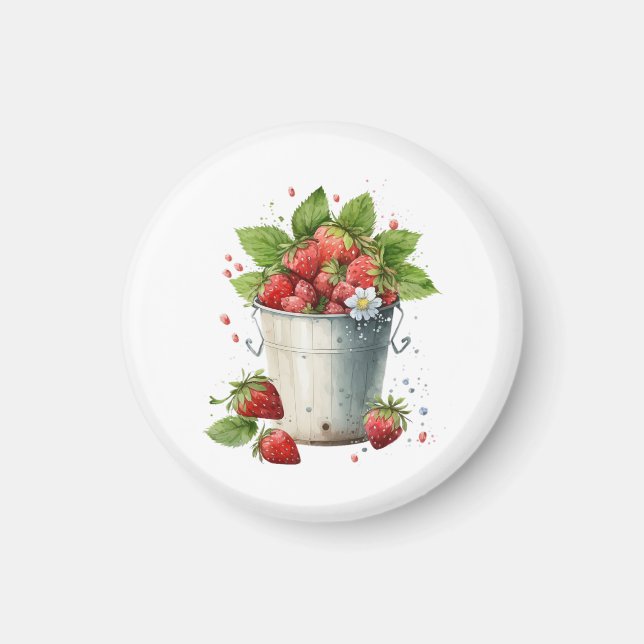 Fresh Picked Strawberries in a Bucket Magnet (Front)