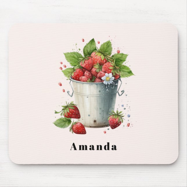 Fresh Picked Strawberries in a Bucket Mouse Mat (Front)