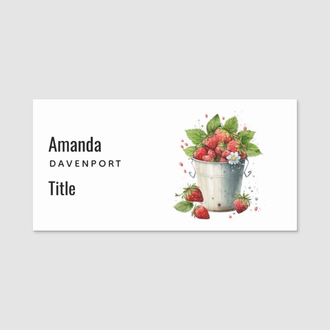 Fresh Picked Strawberries in a Bucket Name Tag (Front)