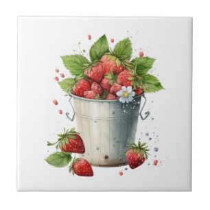 Fresh Picked Strawberries in a Bucket Tile
