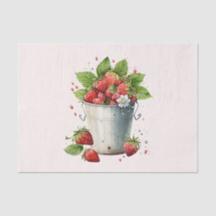 Fresh Picked Strawberries in a Bucket Tissue Paper