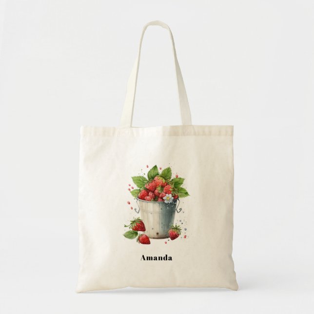 Fresh Picked Strawberries in a Bucket Tote Bag (Front)