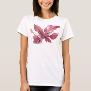 Fresh Pink Abstract Leaves Creative Print T-Shirt