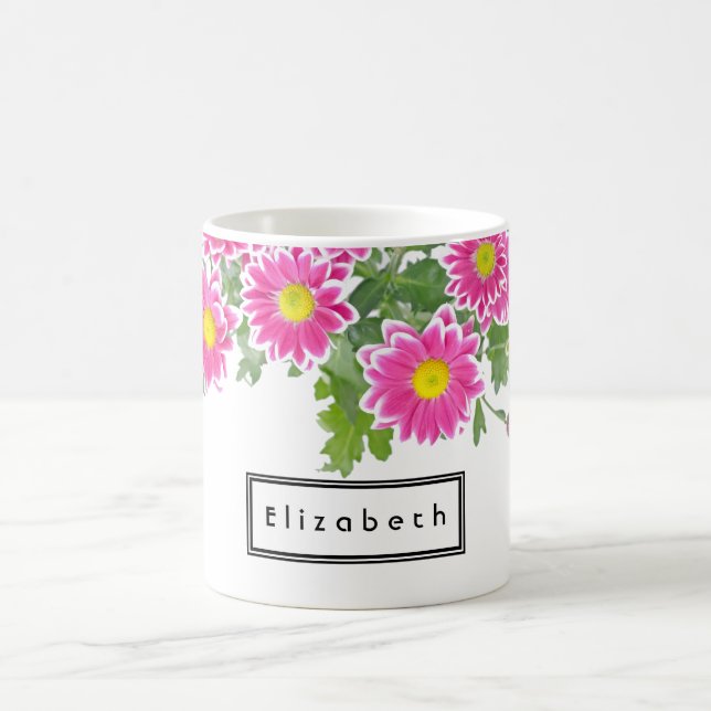 Fresh Pink and White Daisy Flowers Personalised Coffee Mug (Center)