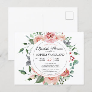 Fresh Pink Blooms Elegant Bridal Shower Invitation Postcard