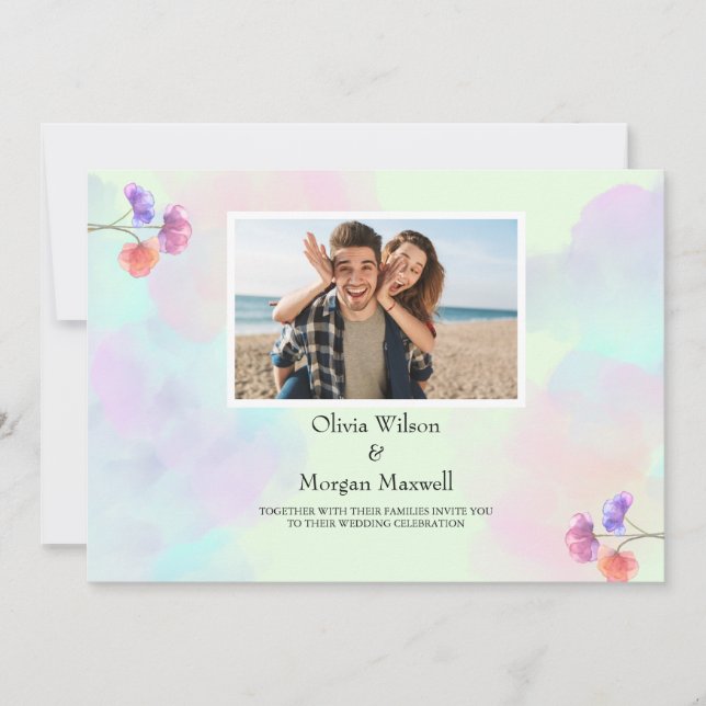 Fresh Pink & Blue Wedding Invitations (Front)