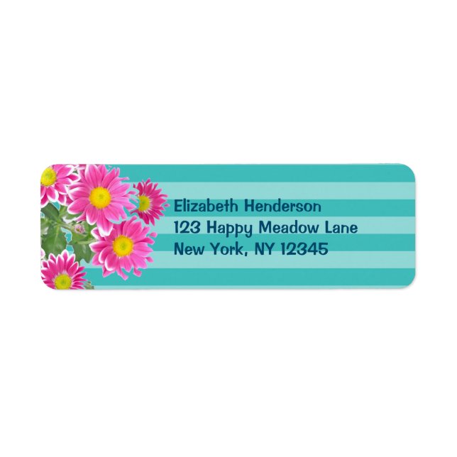 Fresh Pink Daisy Flowers on Turquoise Stripes (Front)