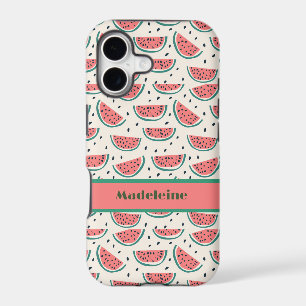 Fresh Pink Green Watermelon Pattern Cream Monogram