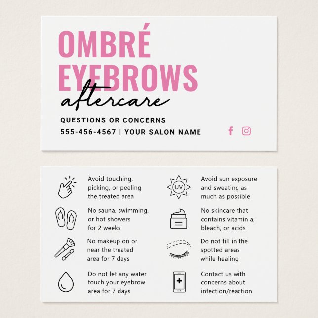 Fresh Pink Modern Ombre Brow Aftercare Guide (Front & Back)