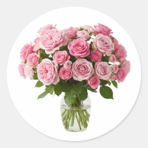 Fresh Pink Roses Bouquet In Glass Vase Sticker