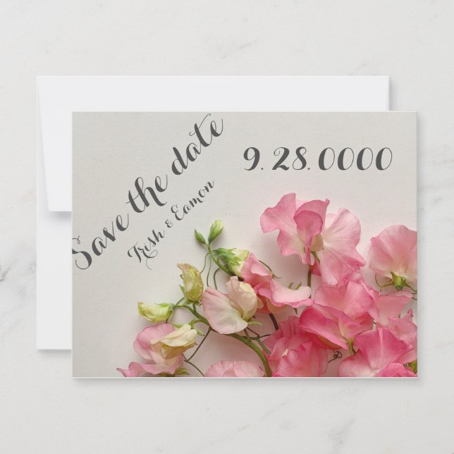 Fresh pink sweet peas save the date (Front)