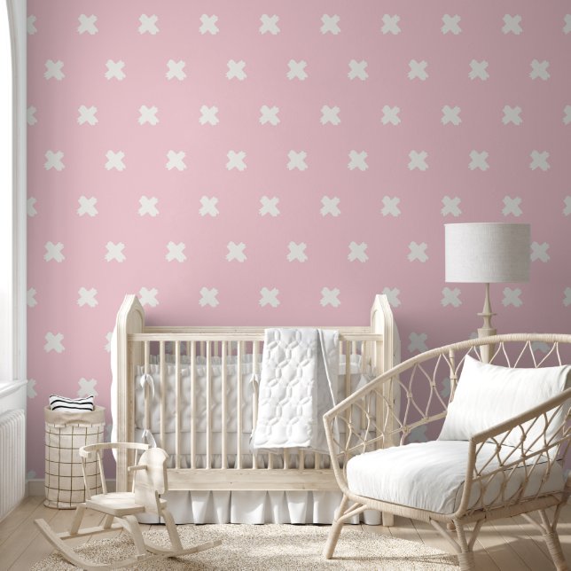 Fresh Pink-White Cross Pattern Wallpaper (Kids)