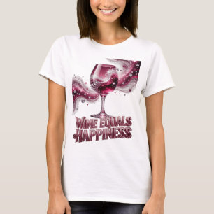 Fresh Pink WINE EQUALS HAPPINESS Print T-Shirt