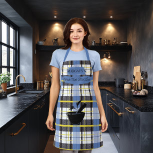 Fresh Plaid Apron with Pestle and Mortar Silhouett