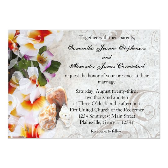 Fresh Plumeria Orchid Lei Beach Wedding Invitation