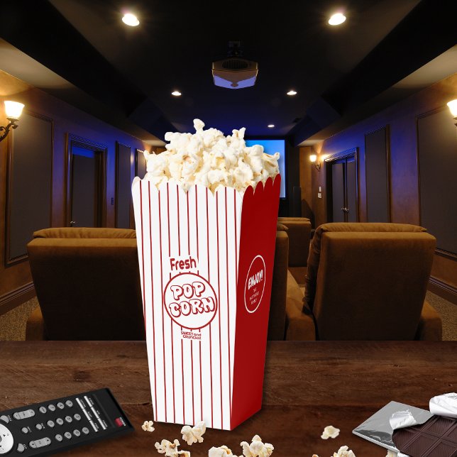 Fresh Popcorn Custom Name Home Theatre Box (Cute retro style popcorn boxes with custom name and text. Click "Personalize this Template".)