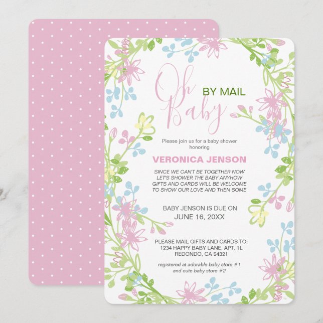 Fresh & Pretty Spring Floral Baby Shower by Mail Invitation (Front/Back)