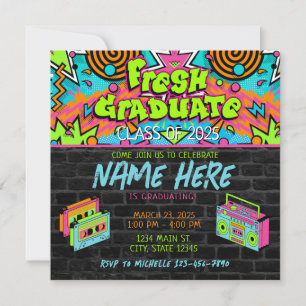 Fresh Prince 90s Boombox Green Colourful Graduatio Invitation