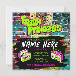 Fresh Princess 90s Boombox Green Pink Birthday Invitation