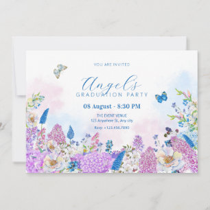 Fresh purple blue Floral summer bloom graduation Invitation