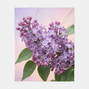 Fresh Purple Lilac Blossoms Spring Floral Fleece Blanket