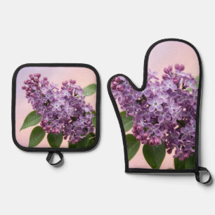 Fresh Purple Lilac Blossoms Spring Floral Oven Mitt & Pot Holder Set