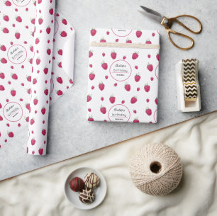 Fresh Raspberries Birthday Party Watercolor Wrapping Paper