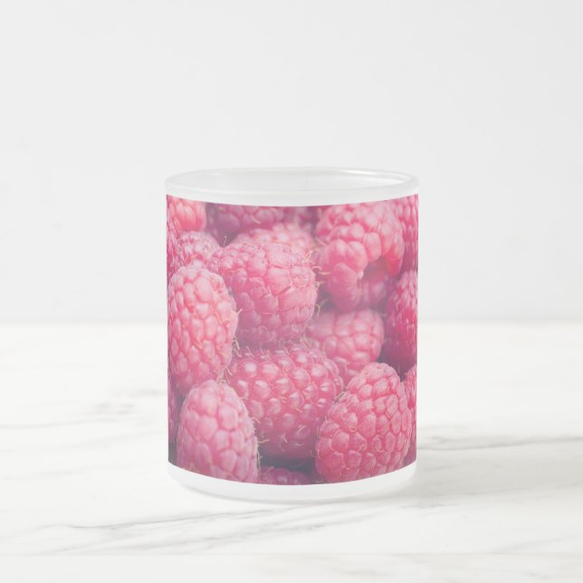Fresh raspberries frosted glass coffee mug (Center)