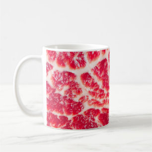 Fresh raw beef steak marbled meat texture close up coffee mug