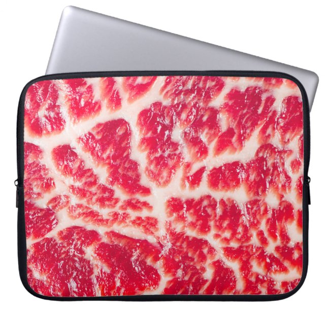 Fresh raw beef steak marbled meat texture close up laptop sleeve (Front)