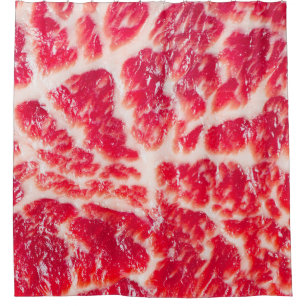 Fresh raw beef steak marbled meat texture close up shower curtain