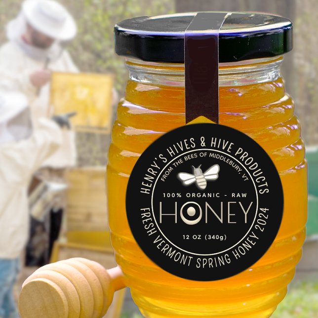 Fresh Raw Organic Year and Season Honey with Bee Classic Round Sticker (Creator Uploaded)