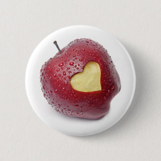 Fresh red apple with a heart shaped symbol 6 cm round badge