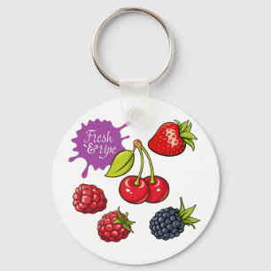 Fresh Red Berries and Cherries Key Ring