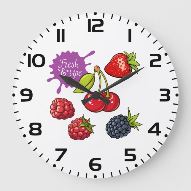 Fresh Red Berries and Cherries Large Clock (Front)